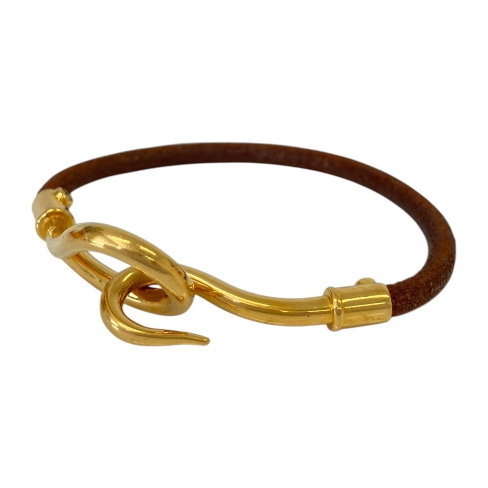 HERMES Jumbo Leather Bracelet, Brown Gold Color, Women's